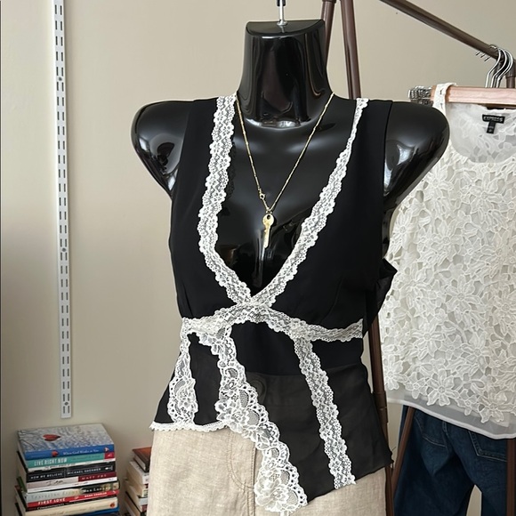 Edikted Tops - Black Lace Trim Women's Top Size S